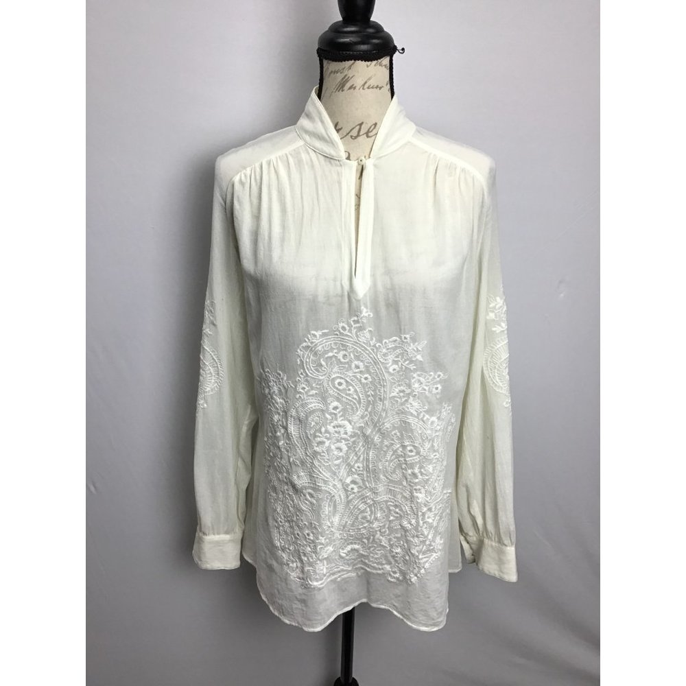 Soft Surroundings- Mandarin Collar, Embroidered Tunic